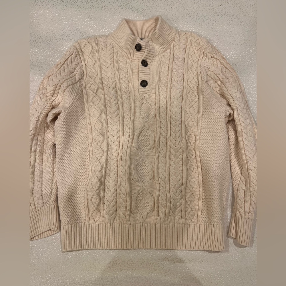 Men's LL Bean Cream Cable Knit Sweater